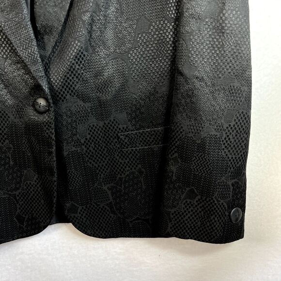 Vtg 80's MIKABE Black Blazer Jacket Floral Texture Lined One Button Size 12 - Picture 4 of 7